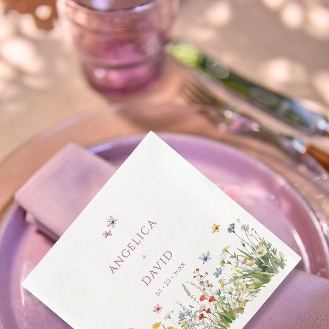 Serviette En Papier Serviette de mariage Papillons Fleur Sauvage (Créateur téléchargé)