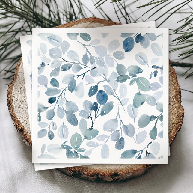 Serviette En Papier Serviette de Noël bleu Dusty avec Feuilles d'aquar (Créateur téléchargé)