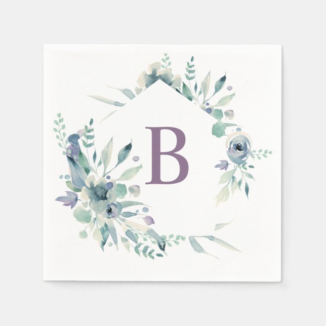 Serviette En Papier Serviette en monogramme aquarelle à motif floral l (Devant)