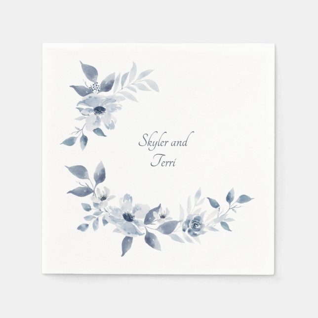 Serviette En Papier Serviette Fleurie Aquarelle Bleue de Mariage (Devant)
