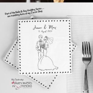 Serviette En Papier Serviette mariage à doodé à la main