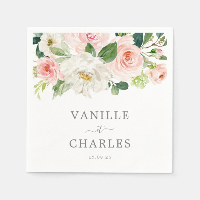 Serviette En Papier Serviette Mariage Avec Fleurs  (Devant)