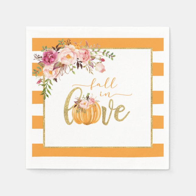Serviette En Papier Serviette Tombez amoureux - Rayures orange (Devant)
