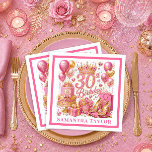 Serviette En Papier Serviettes 30e Anniversaire en Paillettes d'Or Ros