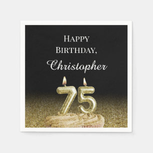 Serviette En Papier Serviettes 75e anniversaire noir, blanc et or