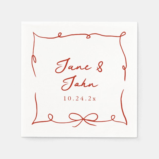 Serviette En Papier Serviettes à cocktail Mariage rouge avec Bow rouge (Devant)