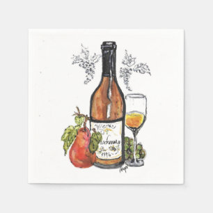 Serviette En Papier Serviettes à cocktails, Vin - aquarelle originale
