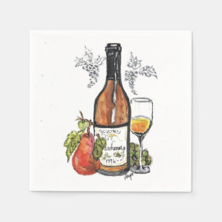 Serviette En Papier Serviettes à cocktails, Vin - aquarelle originale