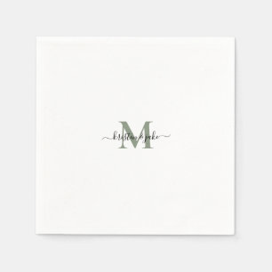 Serviette En Papier Serviettes à monogramme sauge élégantes et simples