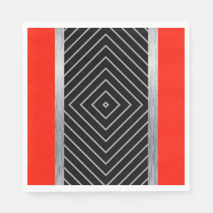 Serviette En Papier Serviettes à rayures rouges, noires, argentées et 