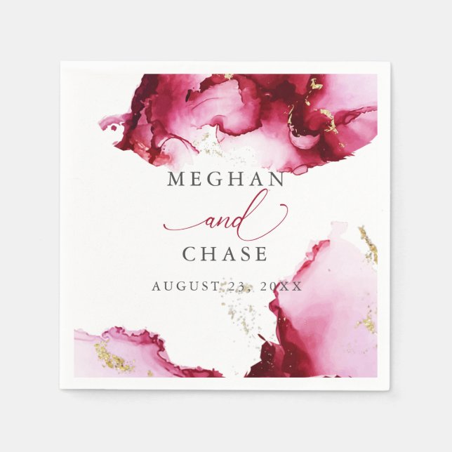 Serviette En Papier Serviettes Abstraites Ethereal Ruby Rouge et rose (Devant)