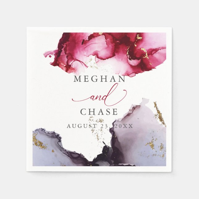 Serviette En Papier Serviettes Abstraites Ethereal Ruby Rouge et viole (Devant)