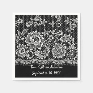 Serviette En Papier Serviettes anniversaire blanc dentelle frange sur