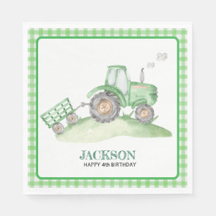 Serviette En Papier Serviettes anniversaire Tracteur Vert à carreaux g