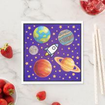Serviettes Astronautiques; Planètes, Fusée & Étoil