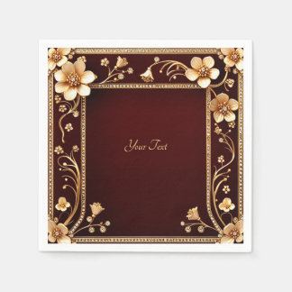 Serviette En Papier Serviettes aux fleurs dorées bordeaux