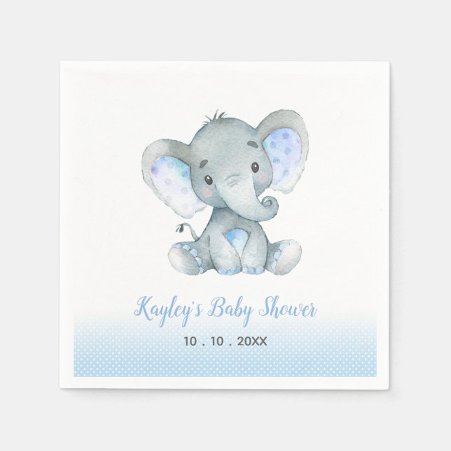 Serviette En Papier Serviettes Baby shower éléphant (Garçons Bleus) (Devant)