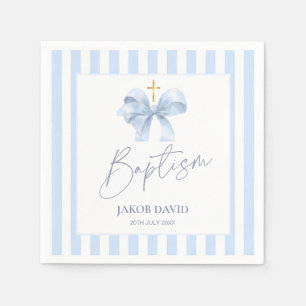 Serviette En Papier Serviettes Baptême Bleu Bleu avec Bow