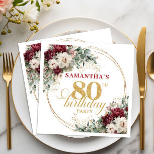 Serviette En Papier Serviettes Boho Marsala Floral Gold 80ème Annivers