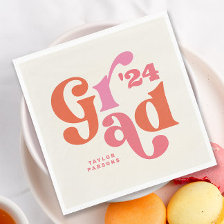 Serviette En Papier Serviettes Boho Retro Pink et Orange Graduation