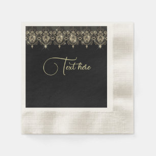 Serviette En Papier Serviettes brillantes en dentelle noire et or