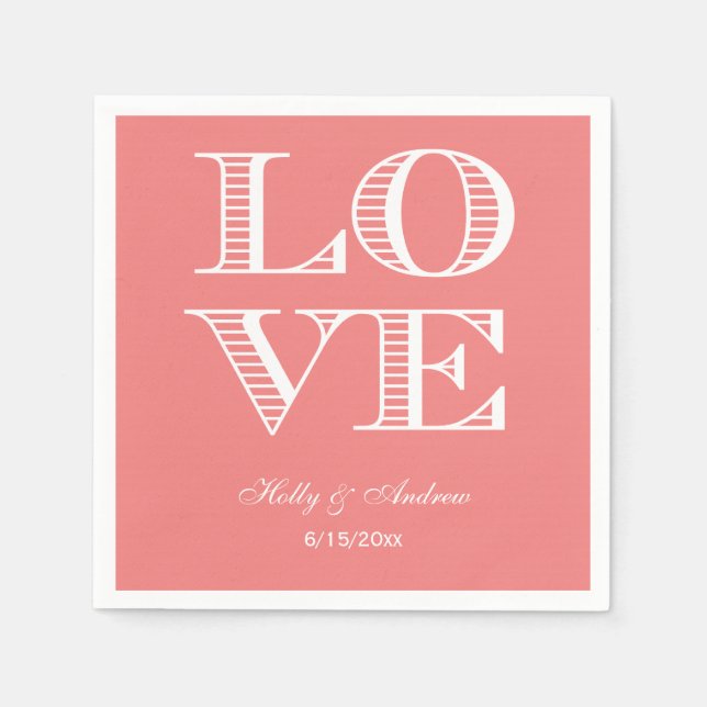 Serviette En Papier Serviettes Corail Clair, Amour Blanc (Devant)