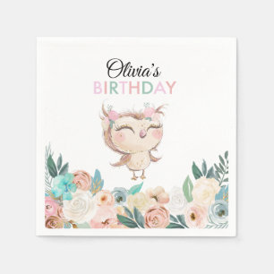 Serviette En Papier Serviettes couleur pêche d'anniversaire de hibou