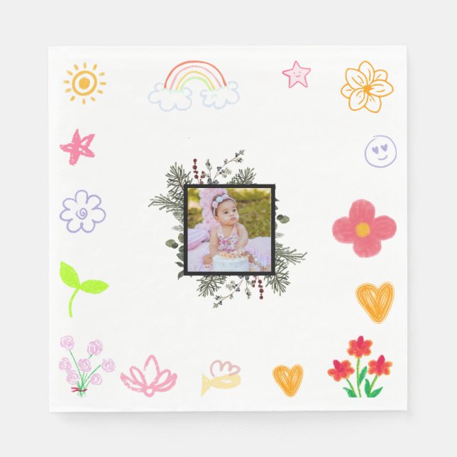 Serviette En Papier Serviettes d'anniversaire jaune et violet pour enf (Devant)