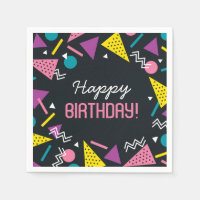 Serviettes d'anniversaire Motif des années 80 Noir