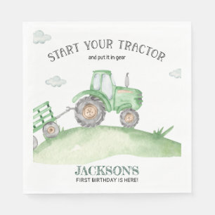 Serviette En Papier Serviettes d'anniversaire Tracteur Vert