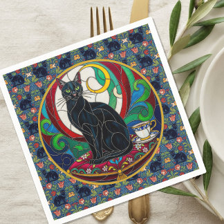 Serviette En Papier Serviettes d'art victoriennes à motif de chat noir