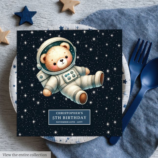 Serviette En Papier Serviettes d'astronautes personnalisées pour les g (Personalized Teddy Bear Astronaut Napkins for Boys)