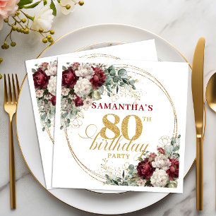 Serviette En Papier Serviettes de 80e anniversaire Floral Marron Bohèm