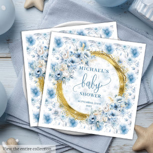 Serviette En Papier Serviettes de Baby shower en or bleu doux