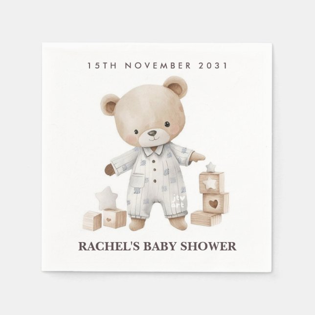 Serviette En Papier Serviettes de Baby shower Neutral Teddy Bear (Devant)