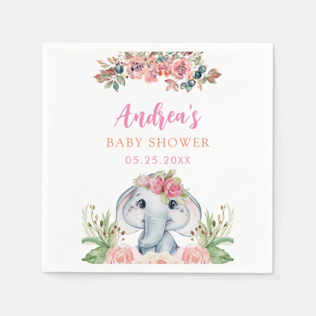 Serviette En Papier serviettes de Baby shower rose éléphant (Devant)