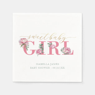 Serviette En Papier Serviettes de Baby shower rose et or à la floraiso
