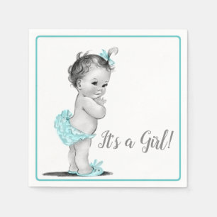 Serviette En Papier Serviettes de baby shower vintage bébé fille bleu