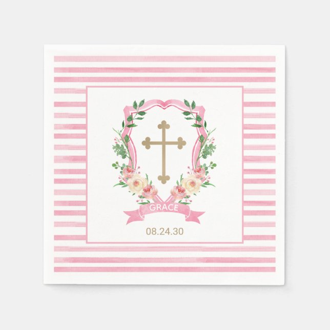 Serviette En Papier Serviettes de Baptême Floral Rose (Devant)