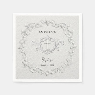 Serviette En Papier Serviettes de baptême florales à relief faux
