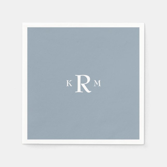 Serviette En Papier Serviettes de cocktail à monogramme bleu poussiére (Devant)