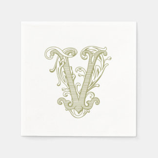Serviette En Papier Serviettes de cocktail à monogramme "V" vert olive