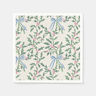 Serviette En Papier Serviettes de cocktail de Noël Holly Vine Blue Bow