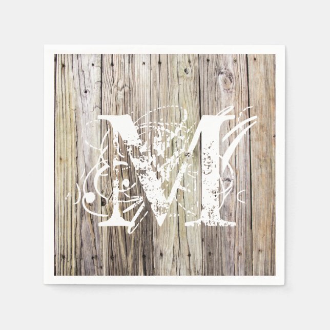 Serviette En Papier Serviettes de cocktails Monogrammes en bois rustiq (Devant)