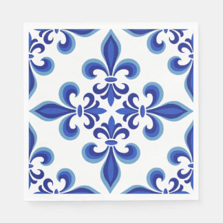 Serviette En Papier Serviettes de déjeuner en damas bleu élégant