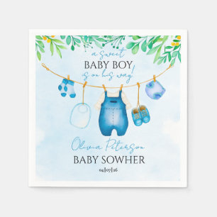Serviette En Papier Serviettes de douche bébé garçon Bleu Aquarelle Do