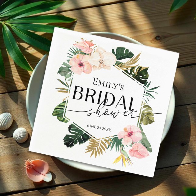 Serviette En Papier Serviettes de douche de mariage tropicales au palm (Créateur téléchargé)