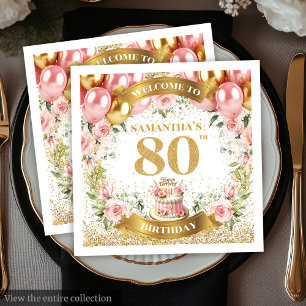 Serviette En Papier Serviettes de fête 80e anniversaire floue brillant