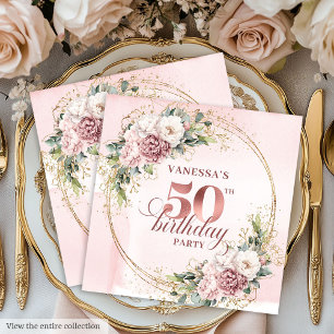 Serviette En Papier Serviettes de fête d'anniversaire 50 ans Floral Ro
