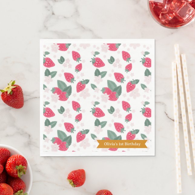 Serviette En Papier Serviettes de fête d'anniversaire de fraises - Ber (En situation)